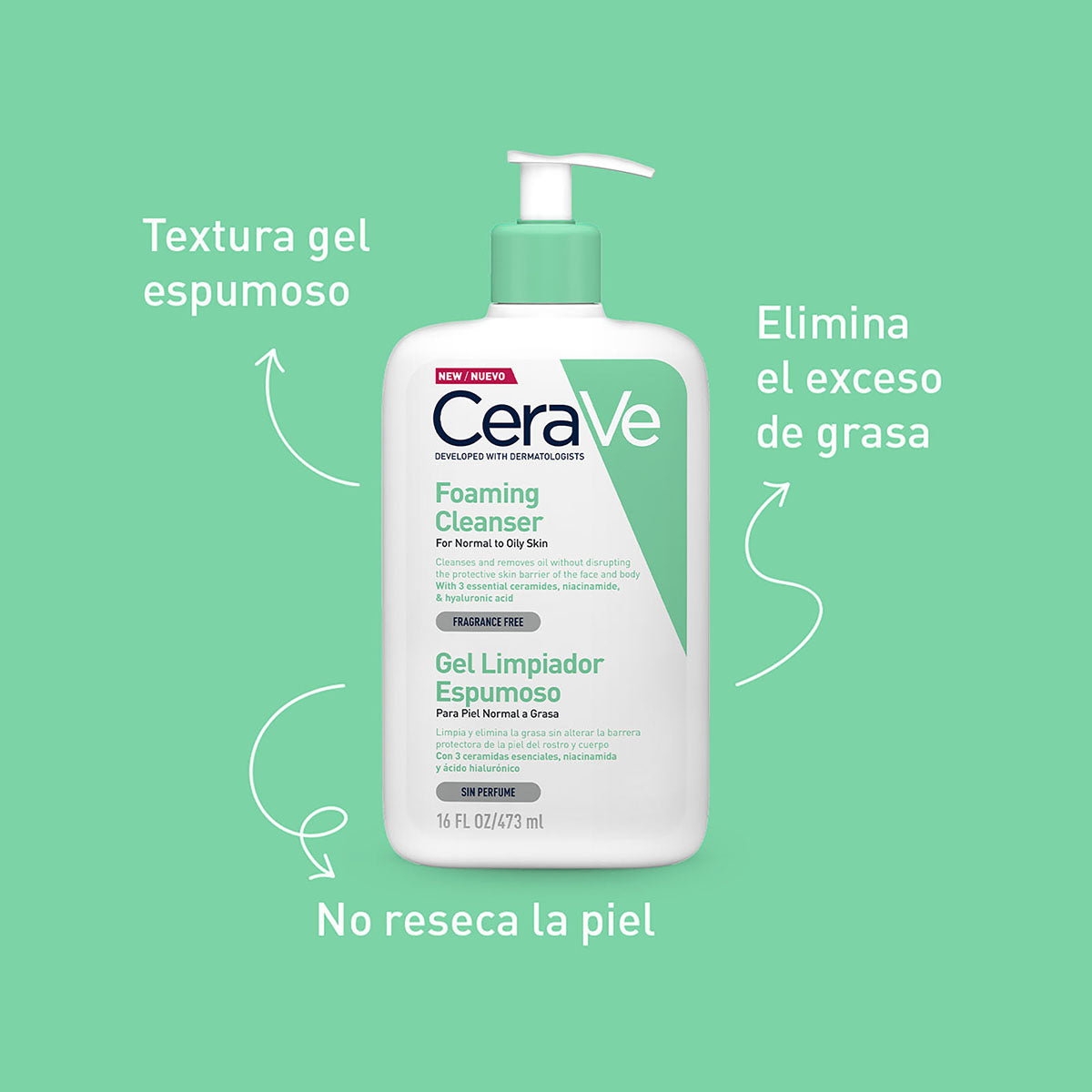 Cerave Gel Limpiador Espumoso Piel Normal Grasa 473Ml